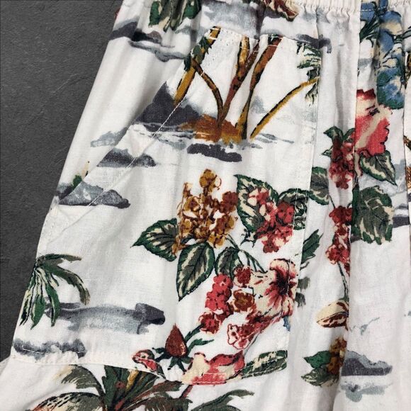 Vintage Linen Blend Tropical Island Shorts, Paperbag Elasic Waist, Pockets SZ S - Picture 2 of 11